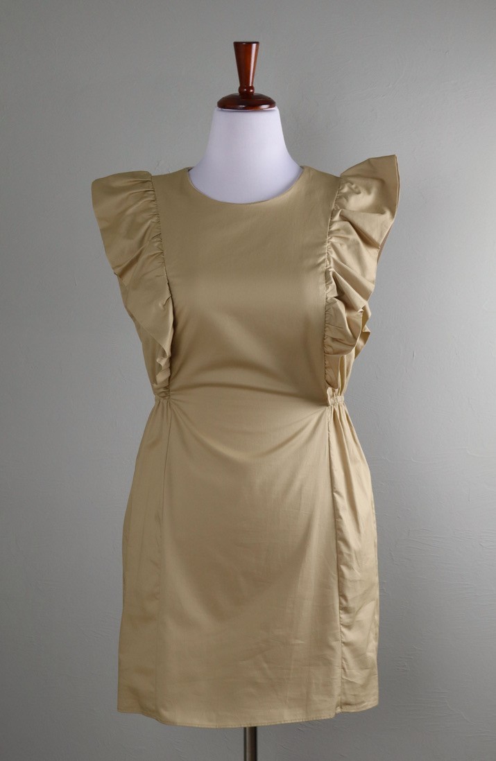ZARA NWT Khaki Ruffle Cinch Sides Darling Casual Shift Dress Size Large
