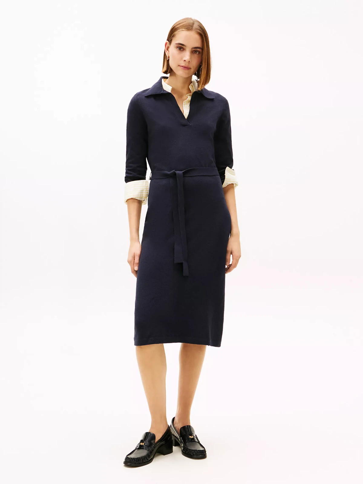 Tommy Hilfiger Belted Sweater Polo Dress Navy Size L, Brand New with Tag