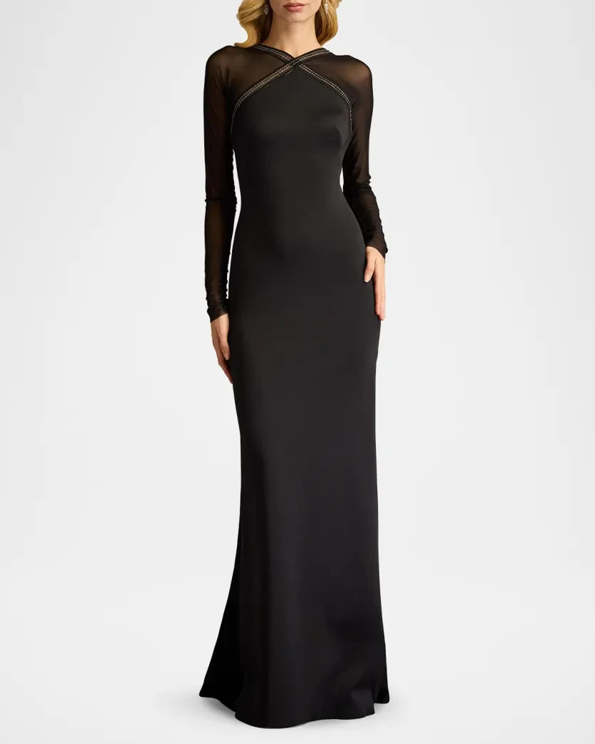 Sho Tadashi Shoji Black Illusion Long Sleeve Mermaid Gown Size 16 $318