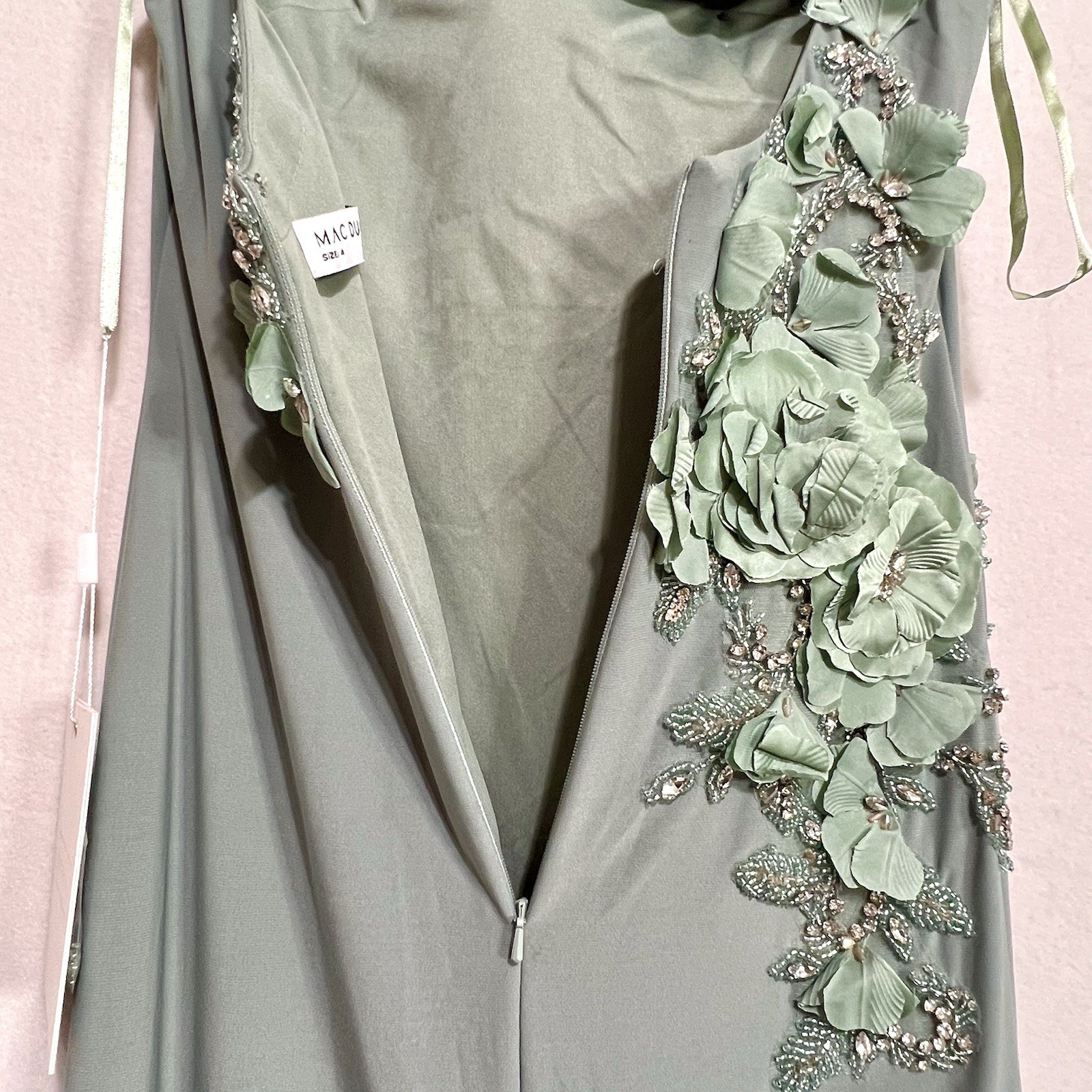 MAC DUGGAL 11910 Green Sleeveless Jersey Gown Size 4 Cowl Neck Beading NWT