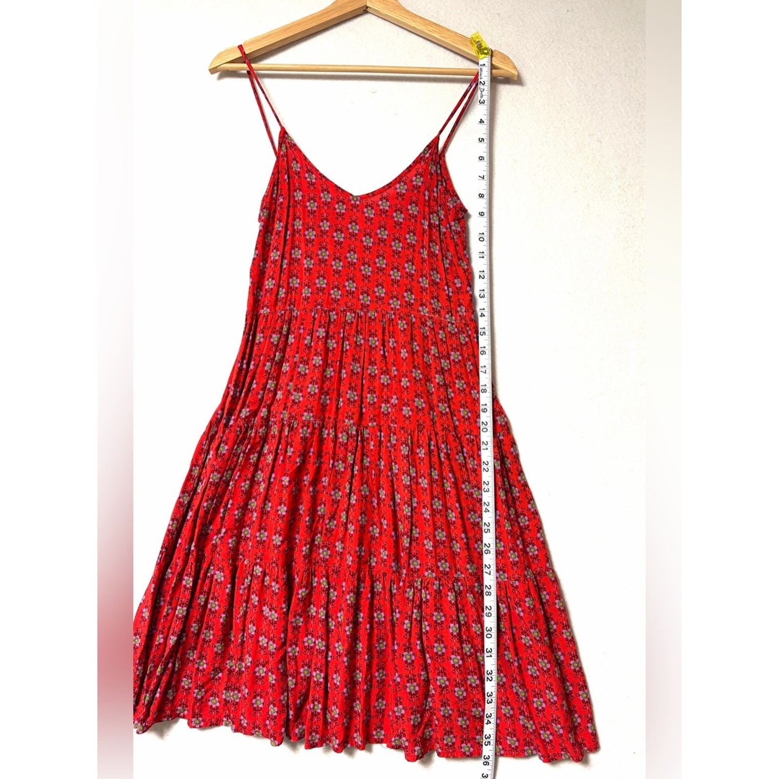 Live Happy by Natural Life Red Boho Floral Tiered Swing Sundress Size XS/S