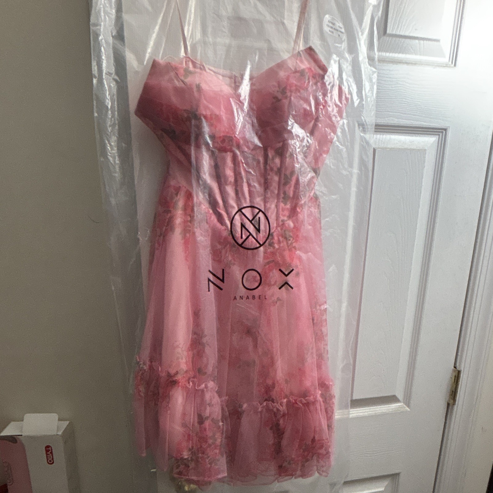 NOX ANABEL Pink Floral Chiffon Mini Dress Sweetheart Straps Zip L