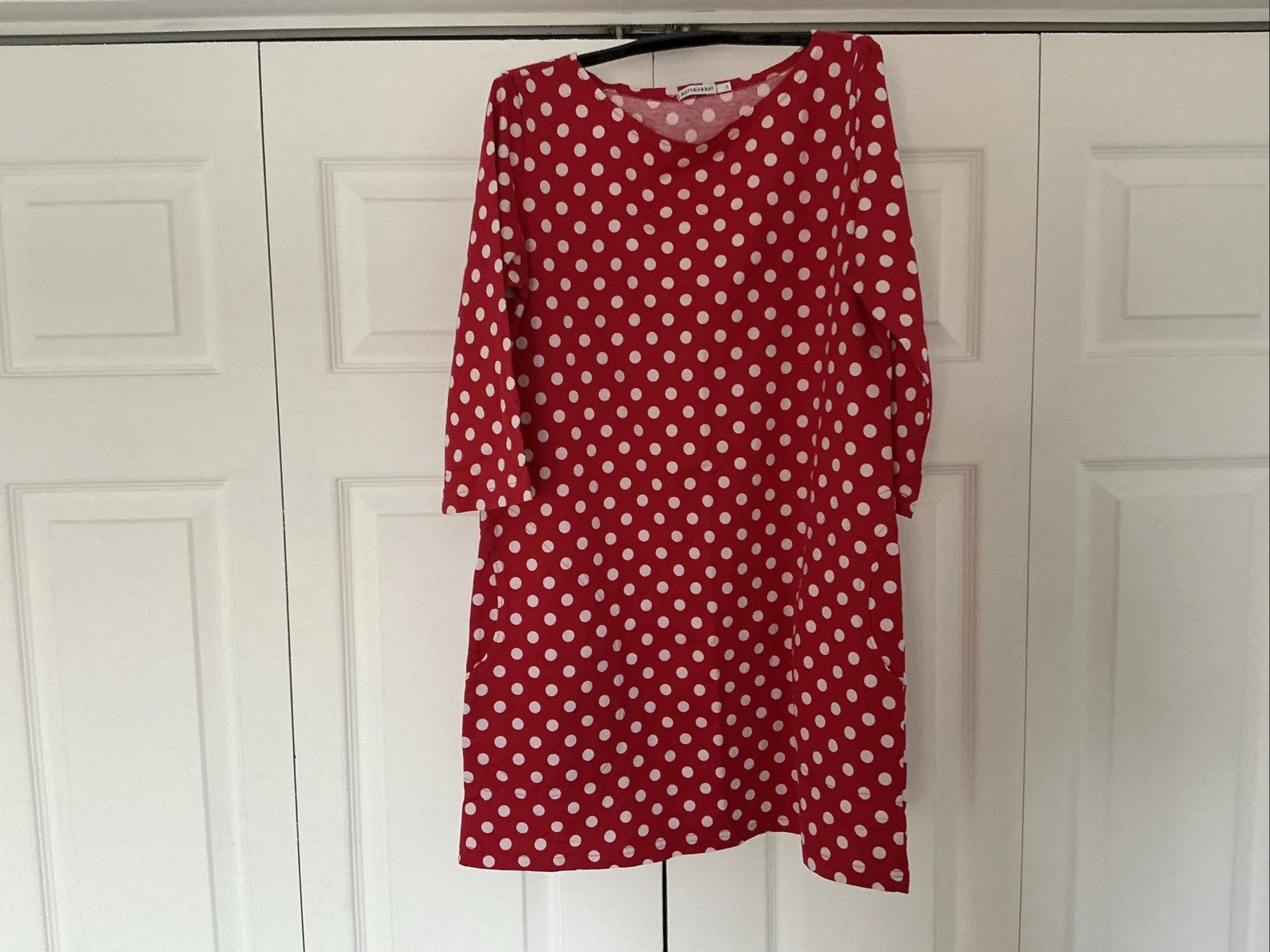 Marimekko women’s knitted dress red with white polka dots size XS 100% cotton