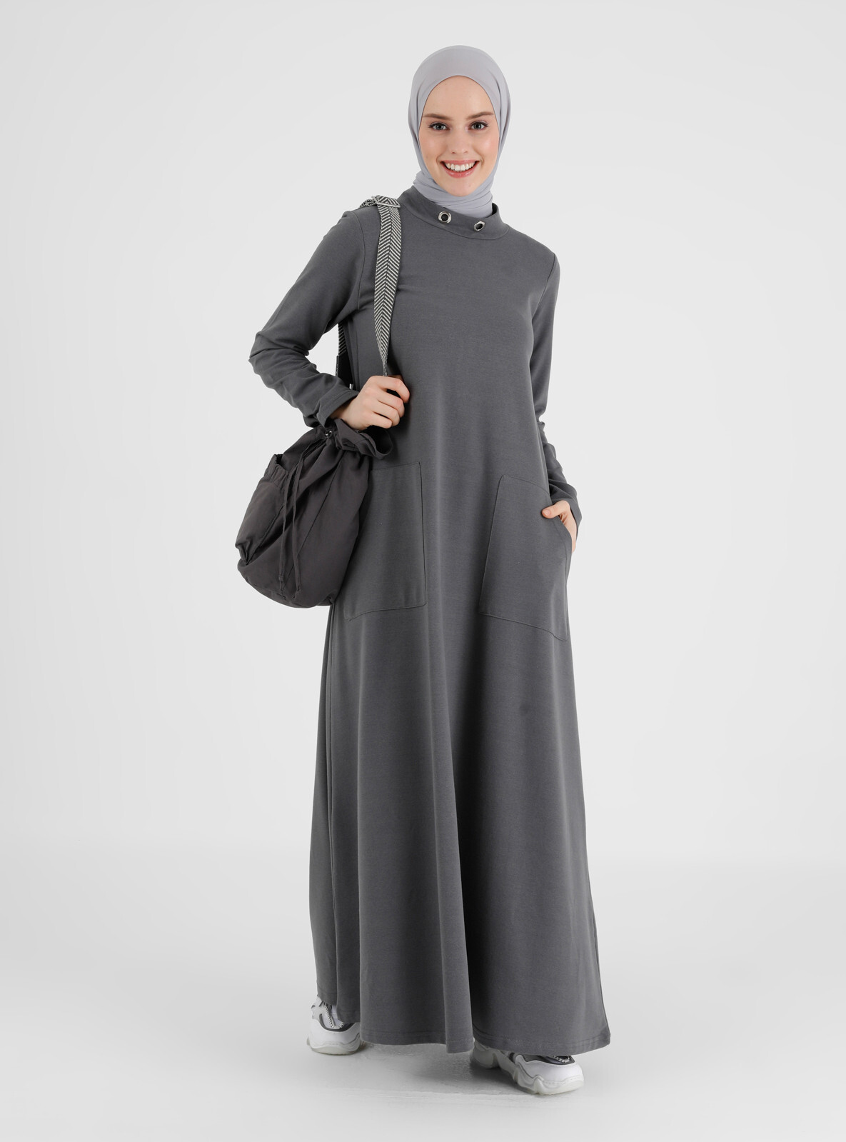 Refka Unlined Crew neck Unlined Modest Dress Anthracite size S