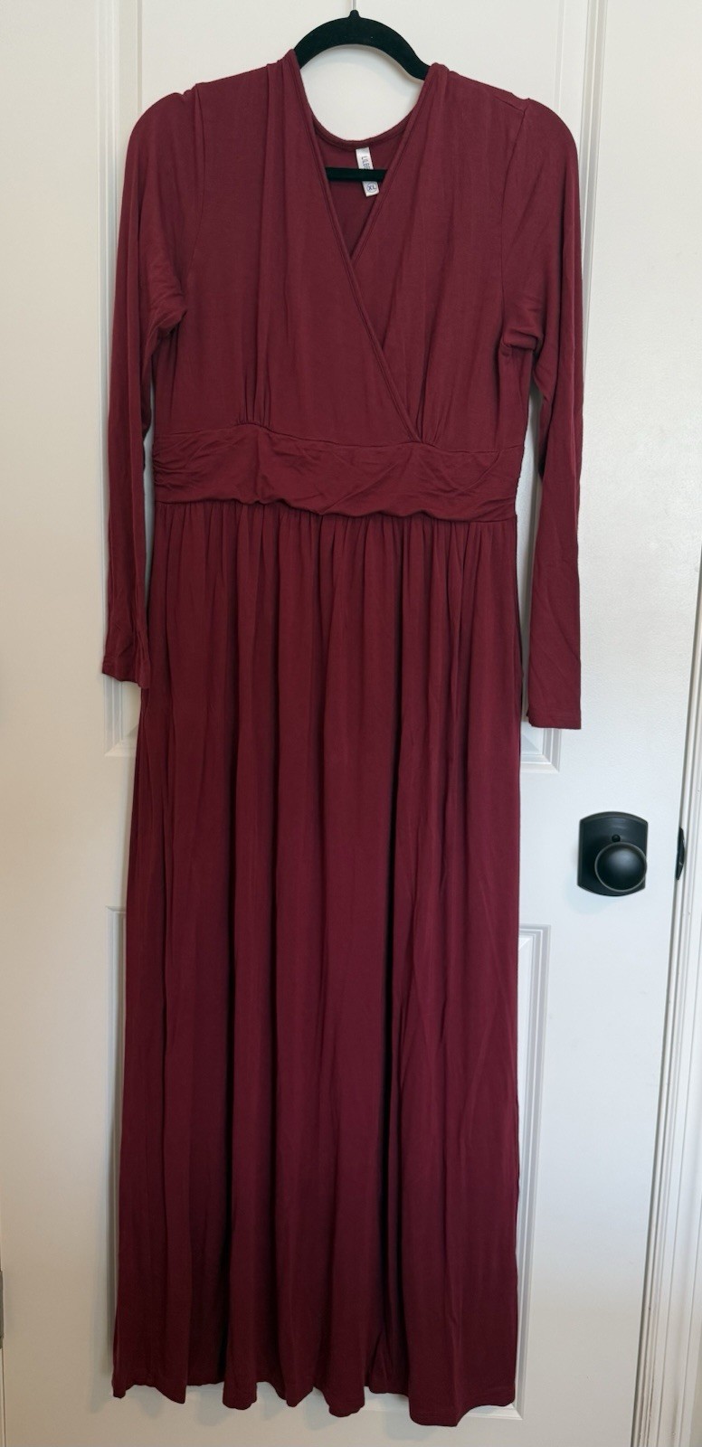 Lilbetter Dress Women XL Red Maxi Long V-Neck Long Sleeve Jersey Wrap Casual