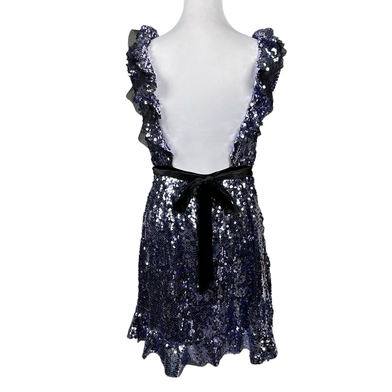 NWT $168 Free People 4 Siren Sequin Open Back Tie Waist Ruffles Dress Party