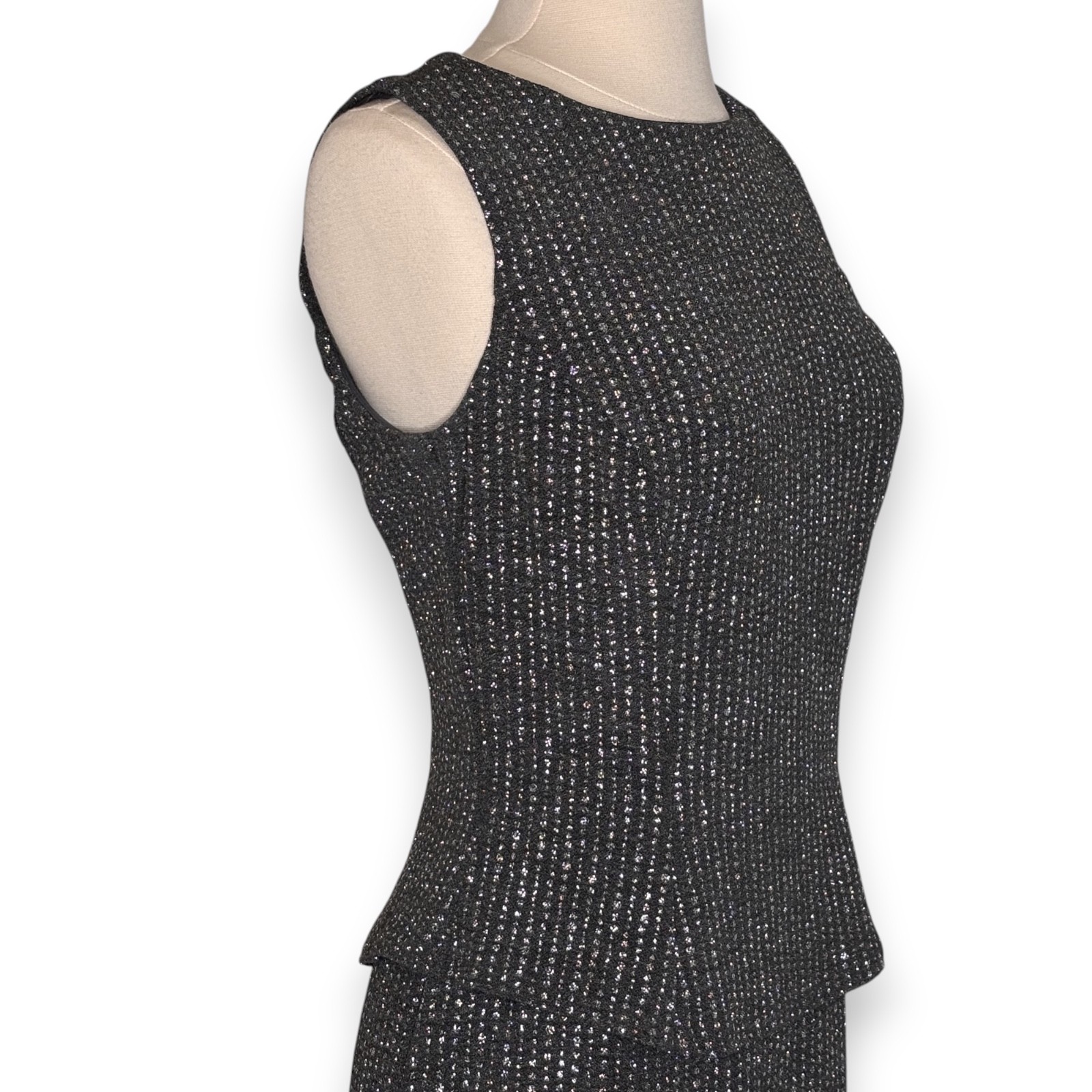 Scott McClintock Millennium 2000 Gray Silver Sparkle Peplum Flare Bottom Dress 6