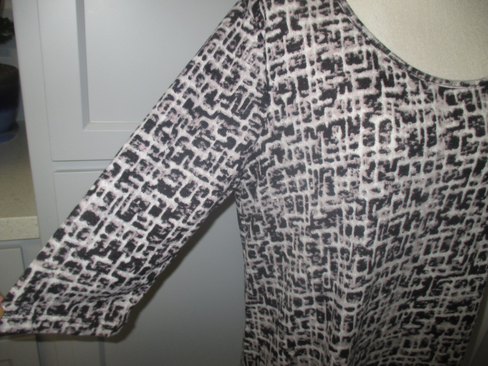 A-LINE Knee Length DRESS 2X BLACK GREY Digital Print JUST LOVE Soft Knit NWOT
