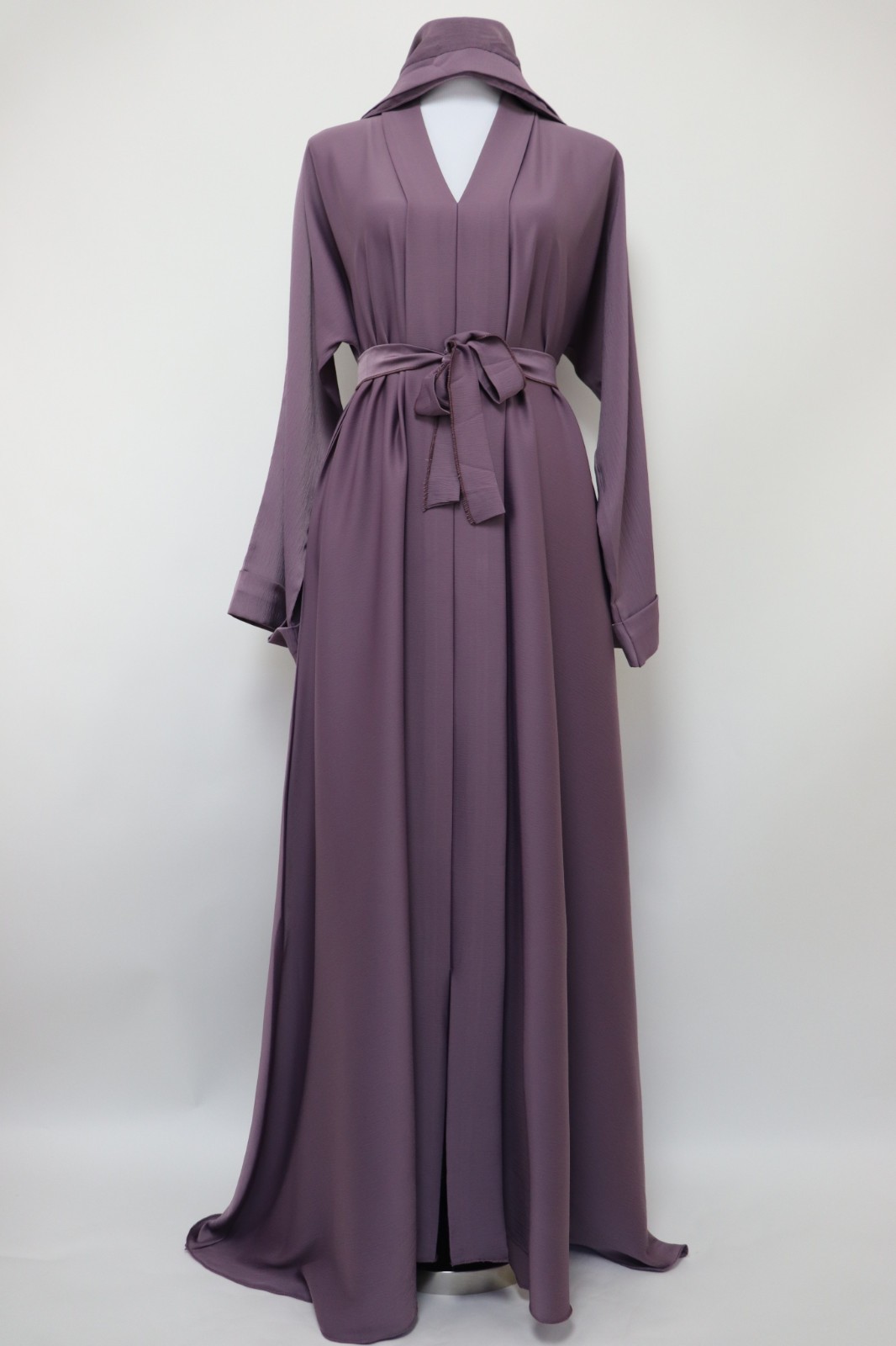Dubai Abaya Closed Crinkle Semi Flare Umbrella Muslim Modest Dress Dusty Lilac