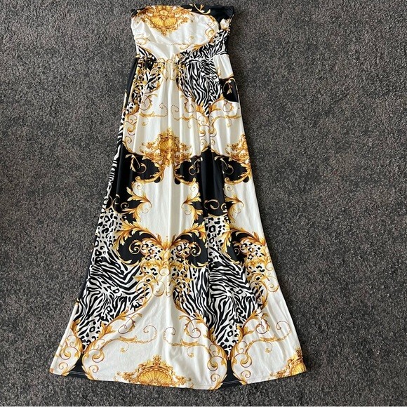 absolutely love it printed strapless maxi dress with pocket May Sale New