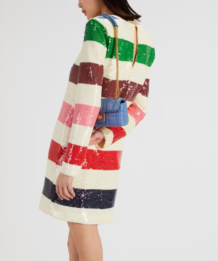 NWT KATE SPADE US 8 Green Blue Red Pink Adventure Stripe Sequin Shift Mini Dress