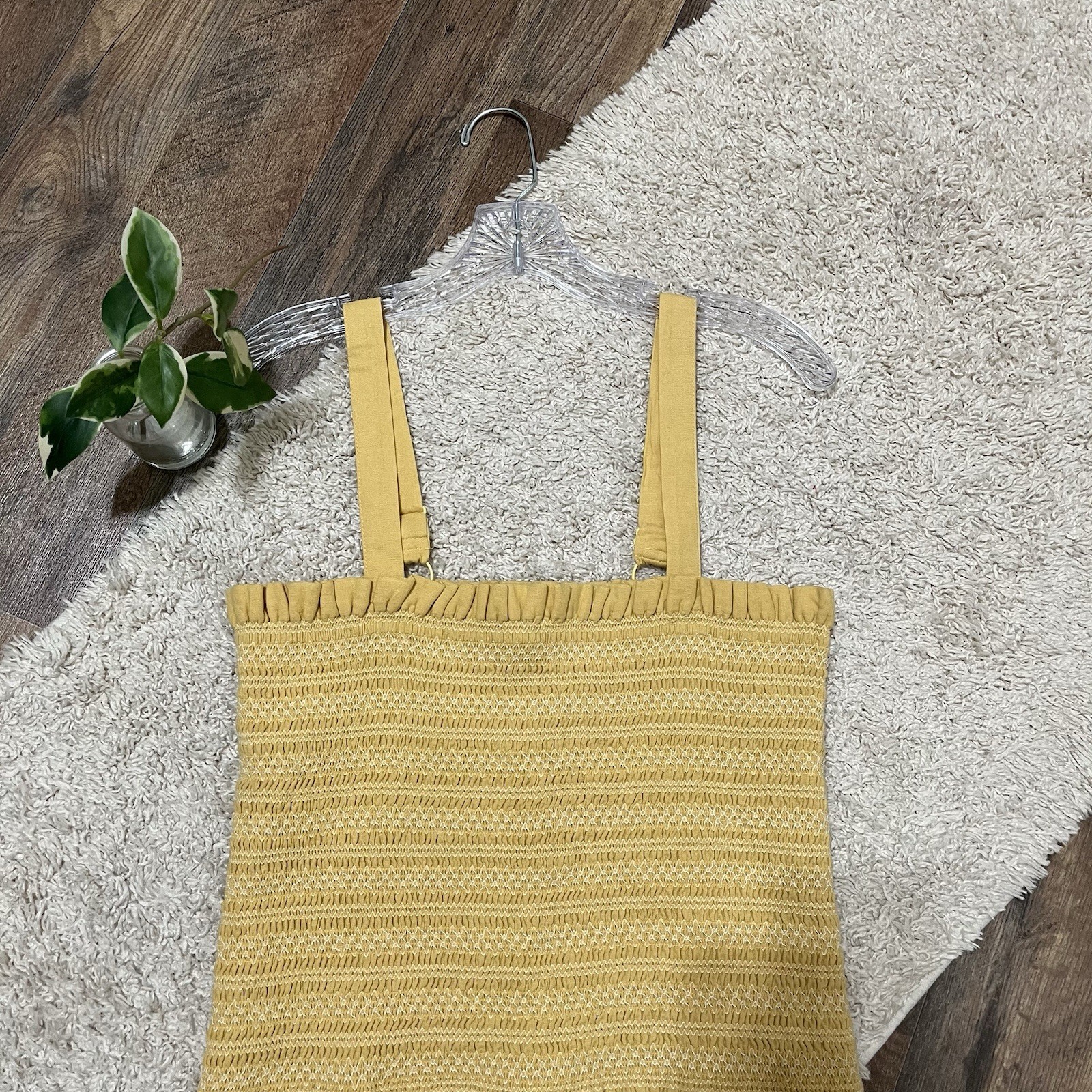 American Eagle Mustard Yellow Smocked Embroidered Ruffle Hem Mini Dress NWT