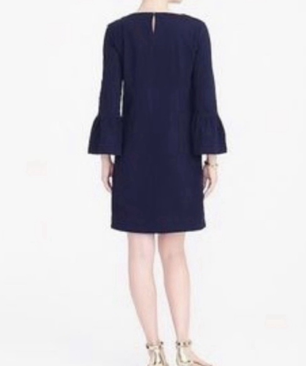 J.Crew Women’s Navy Ruffle Bell-Sleeve Shift Dress Cotton Blend Large New $79.50