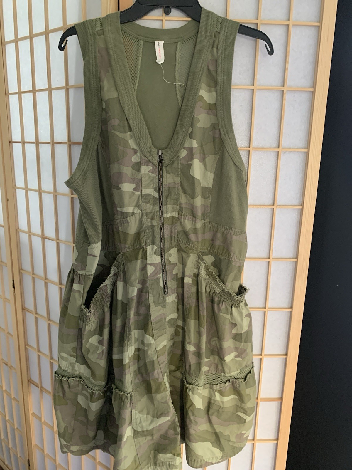 DAILY PRACTICE BY ANTHROPOLOGIE Trek Utility Mini Dress Camouflage Size Large