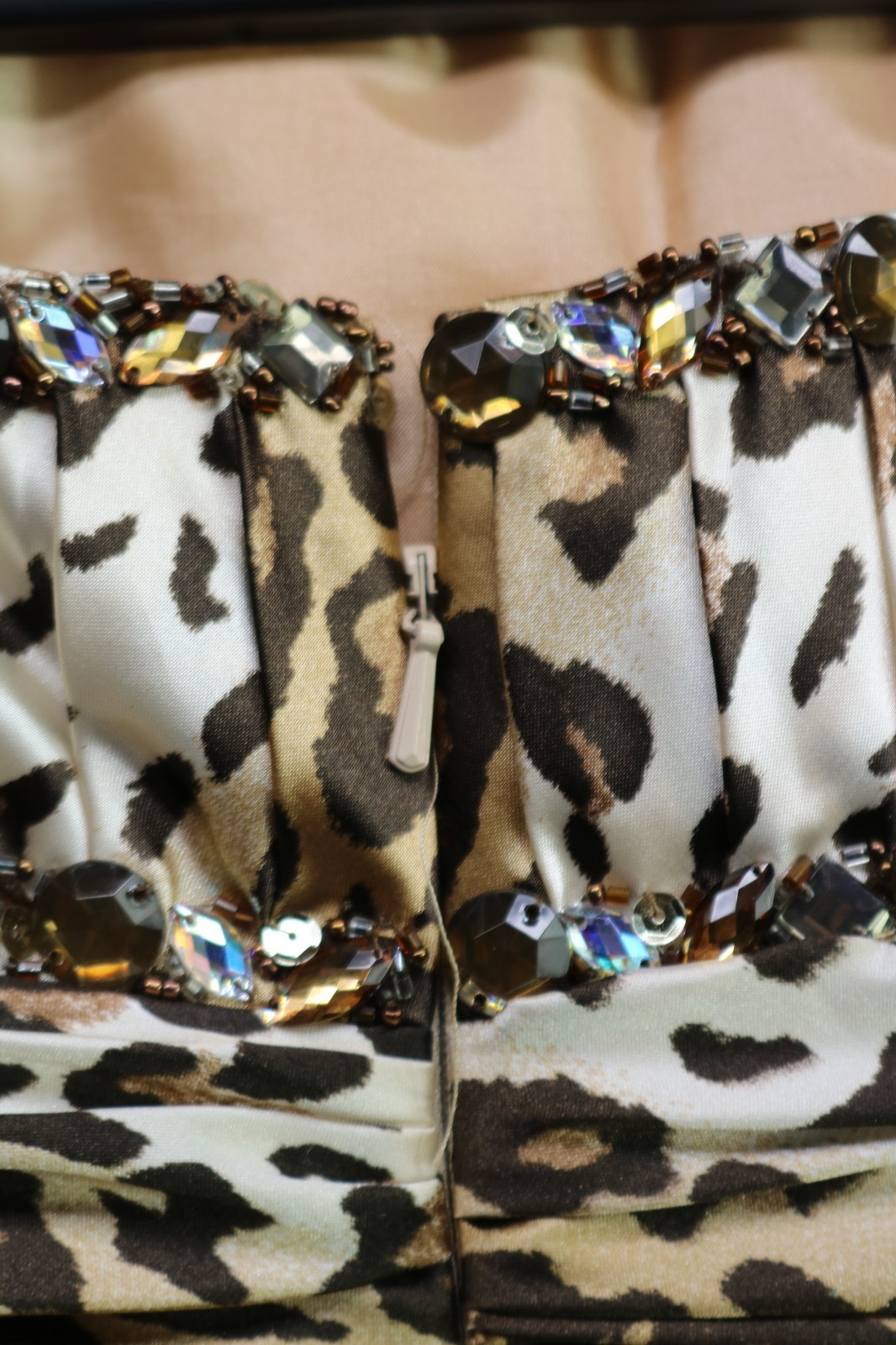 Cassandra Stone Strapless Beaded Leopard Print Bodycon Mini Dress-Sz 8-Designer