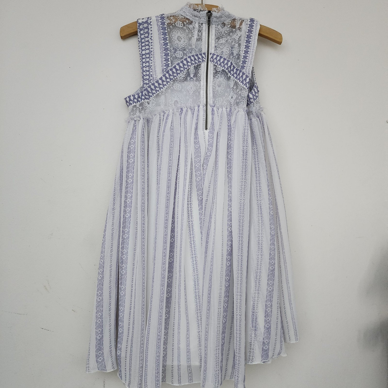 Free People Shift Dress S Ivory Lavender Embroidered Penny Georgette Babylon