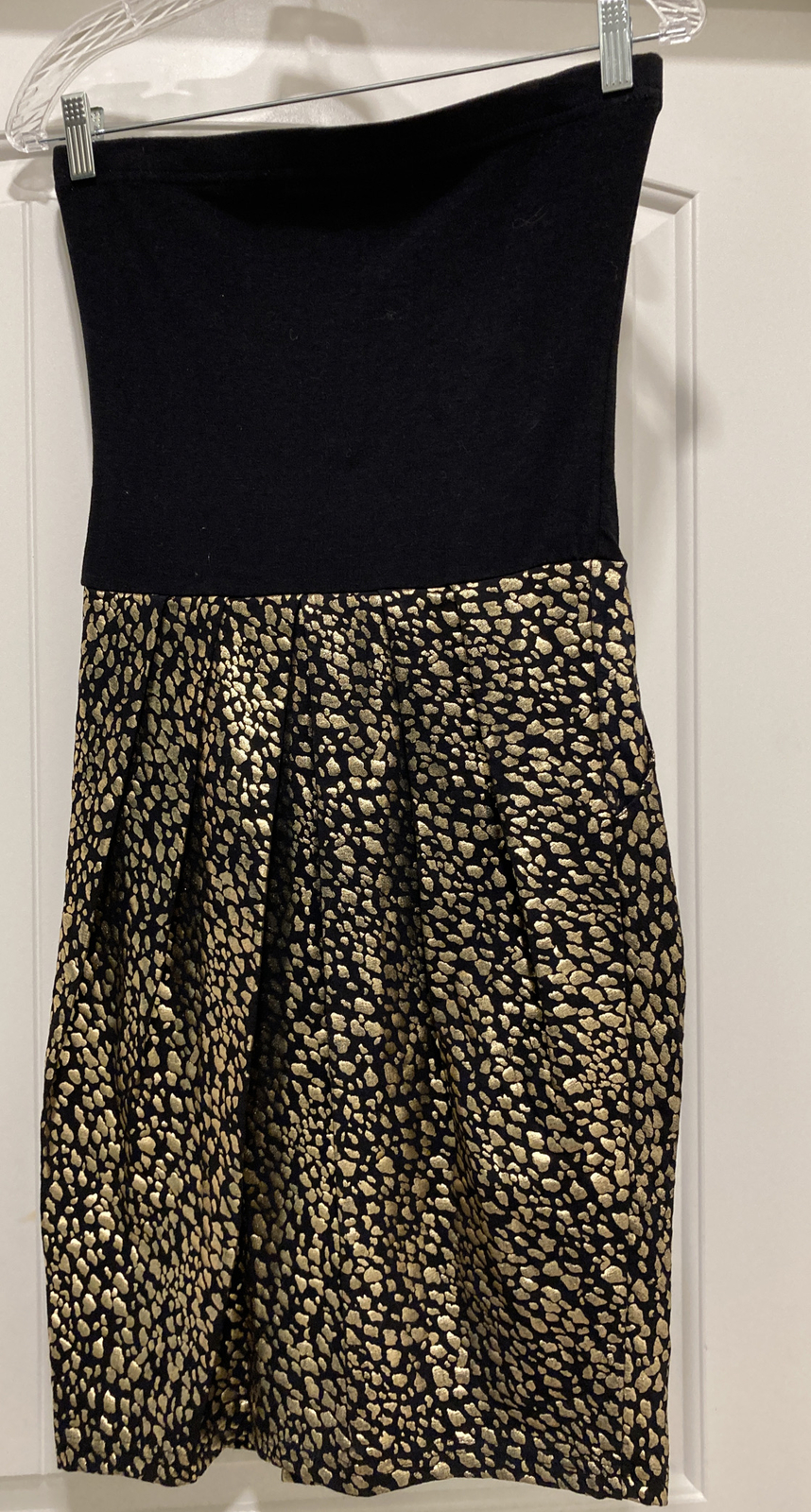 Strapless TapeMeasure Dress Animal Print Bottom Black Top SZ S USA Sexy