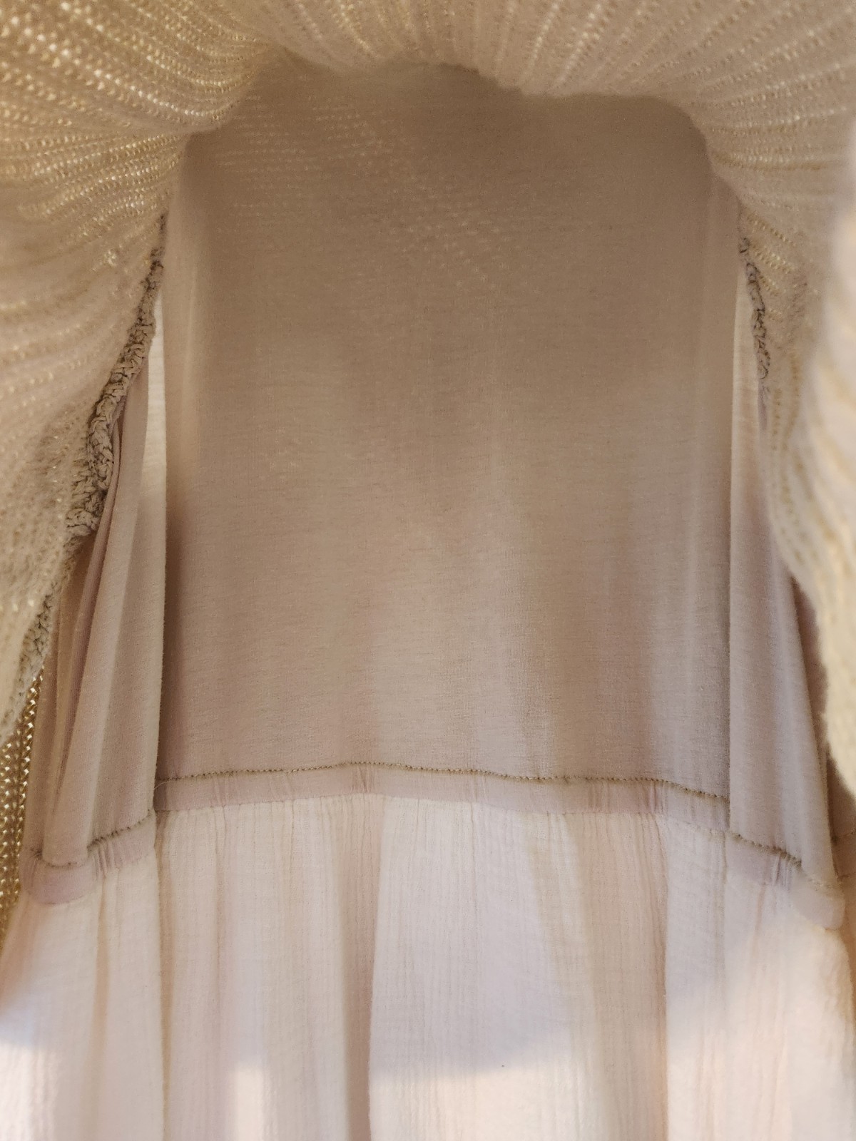 Anthropologie Moth SZ Lg Sleeveless Layered Linen Sweater Gauze Maxi Dress Beige