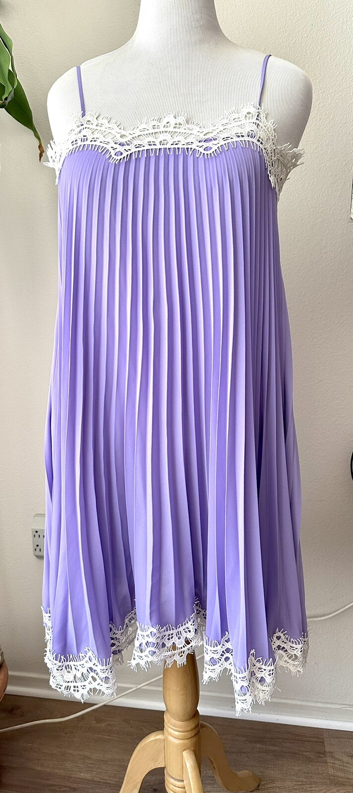 Anthropologie Lilac Pleated Strap Flair Dress Size Large