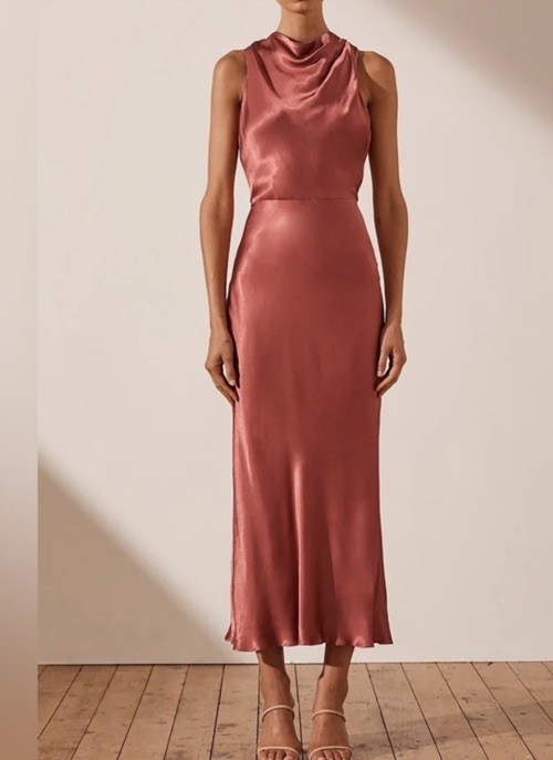 Shona Joy La Lune High Neck Bias Midi Dress Size 6 Sleeveless Terracotta NWT