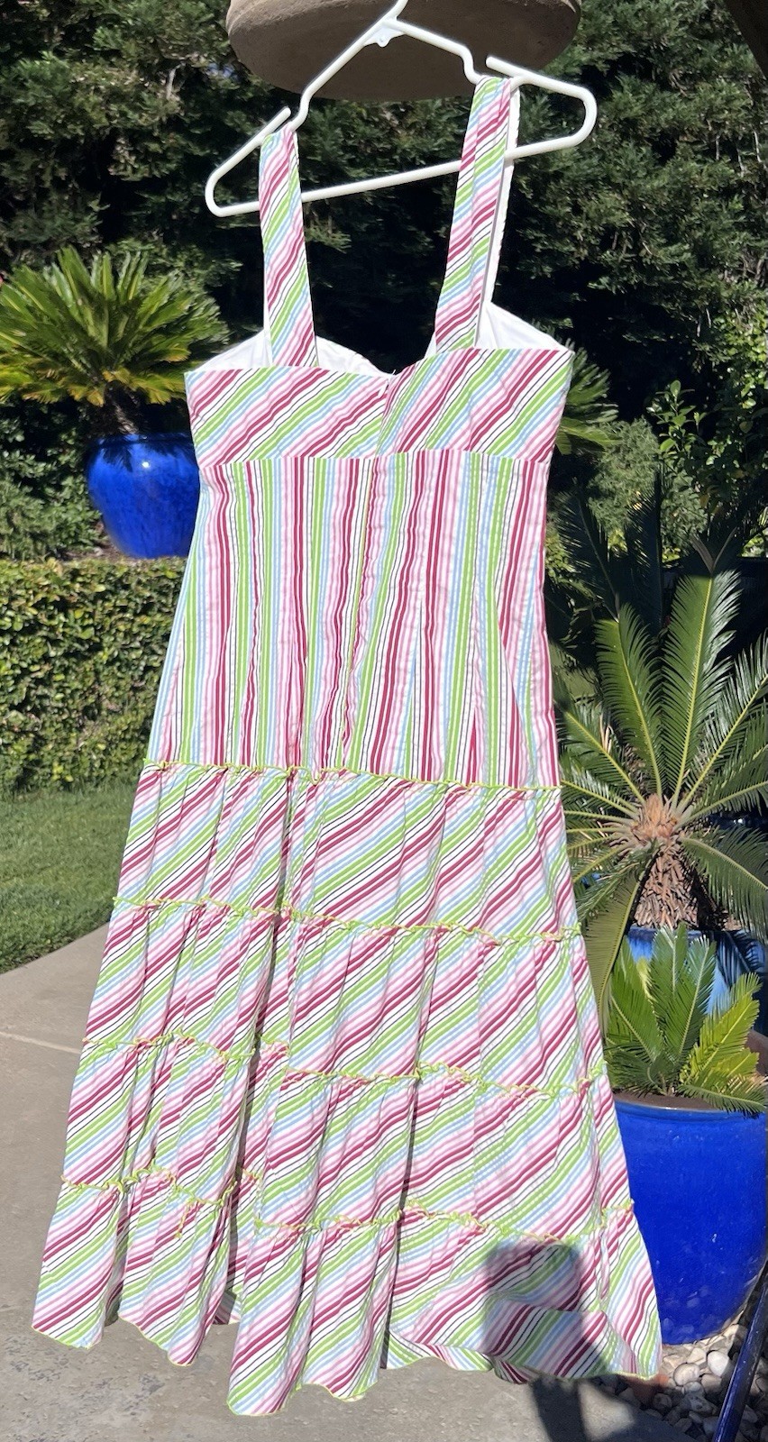 Vintage Nanette Lepore Cotton Bd Tiers Stretch Striped Colorful Sundress Dress 6