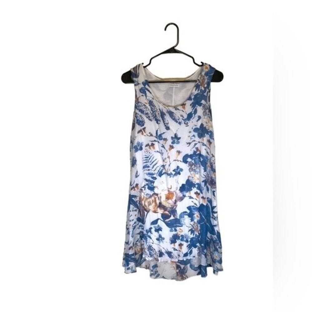Femme Dress Medium Blue Floral Silk Blend Sleeveless High Low Tunic Top
