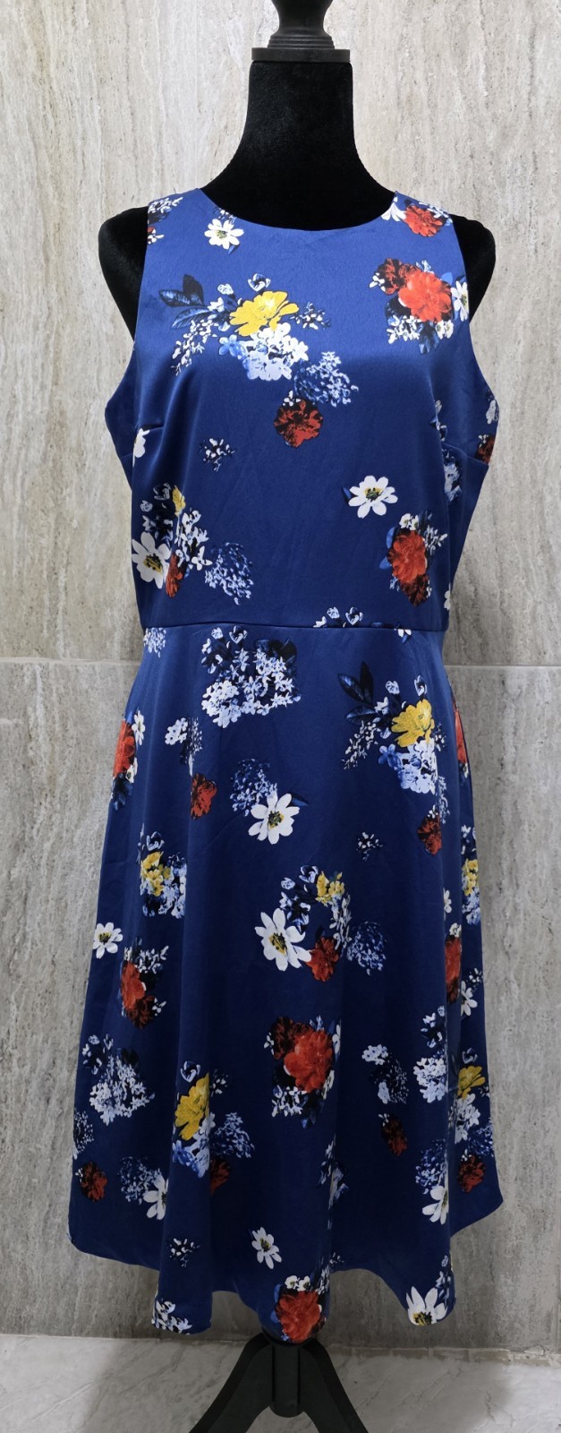Banana Republic Blue Multicolor Floral A-Line Round Neck Knee Dress Zip Size 10
