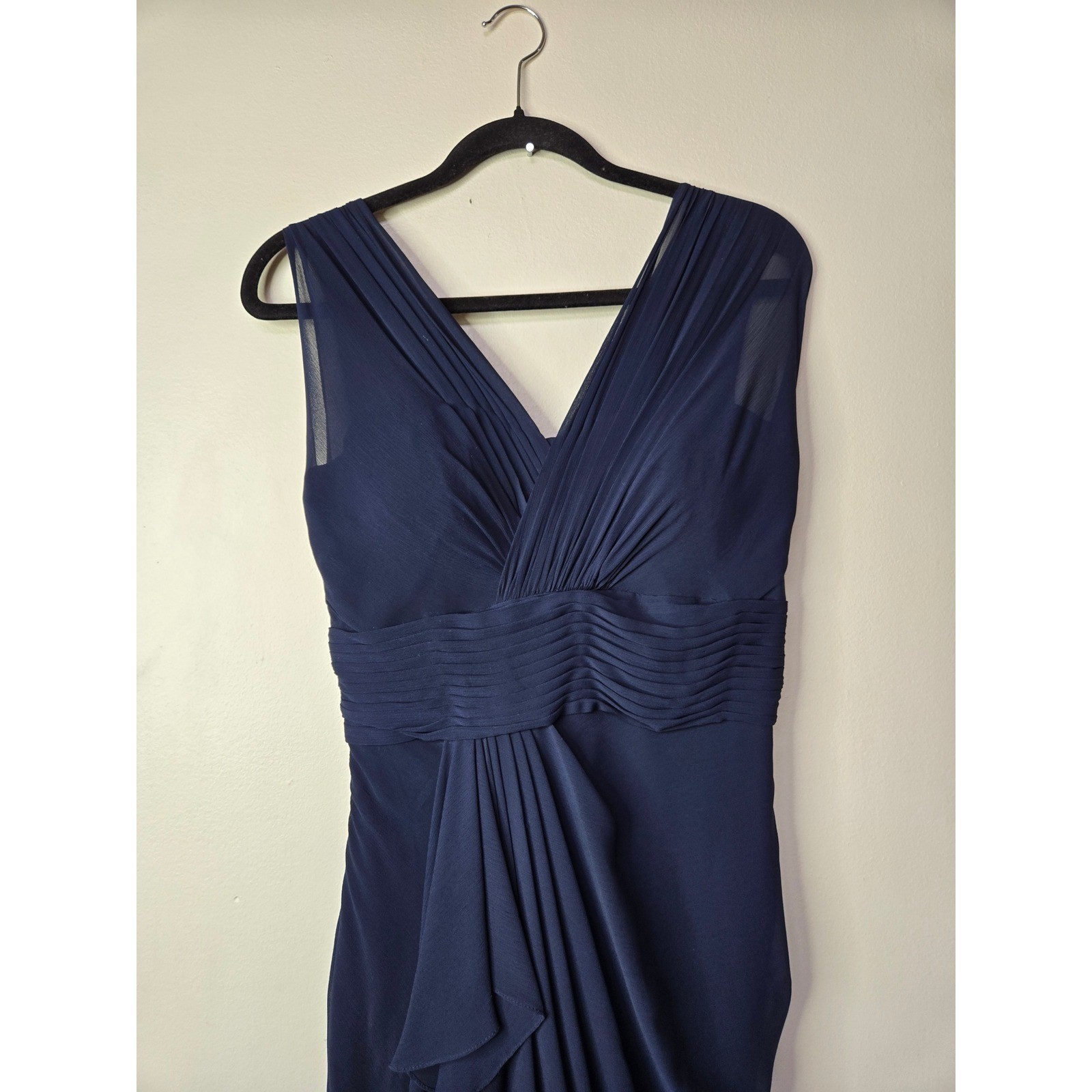 Watters & Watters Navy Blue Draped Chiffon Formal Gown Dress womens 14