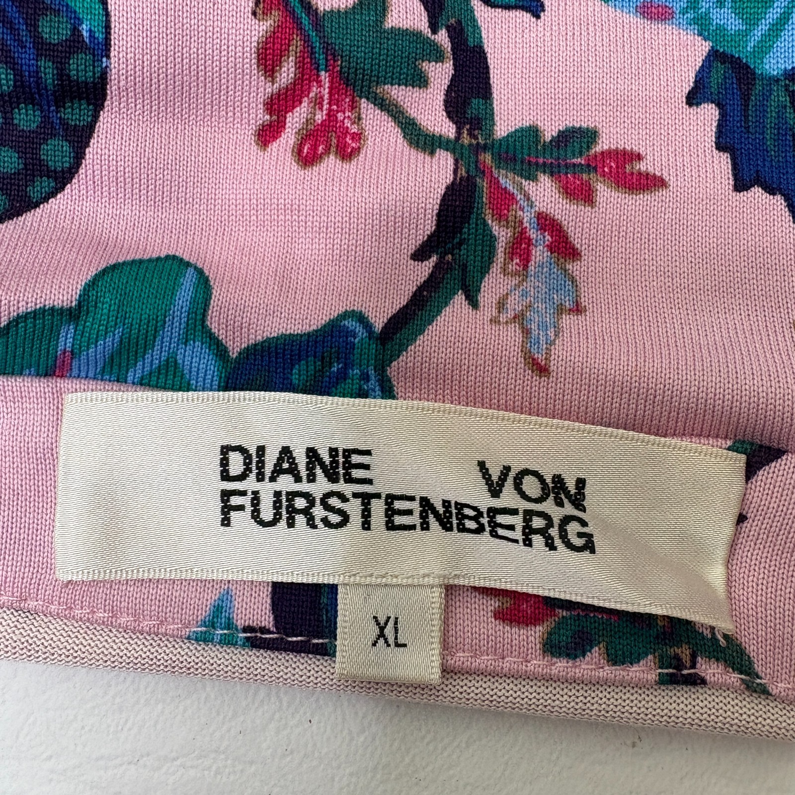 Diane von Furstenberg Abigail Silk Jersey Midi Wrap Dress XL Floral Pink