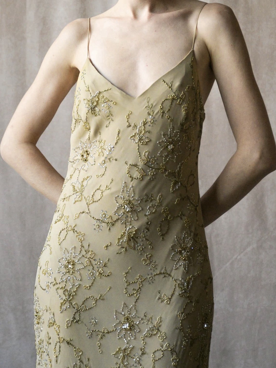 Ralph Lauren Collection Floral Silk Beaded Slip Dress Embellished Bias Vintage