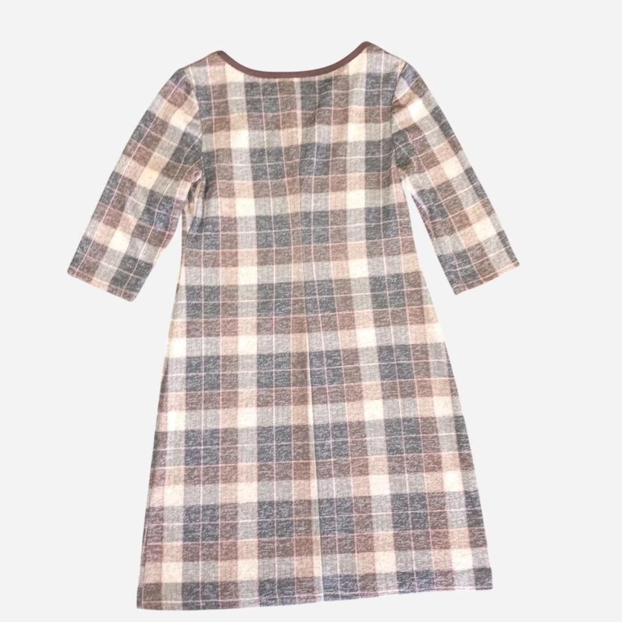 Connected Apparel Plaid Shift Dress Brown Multi Size 4