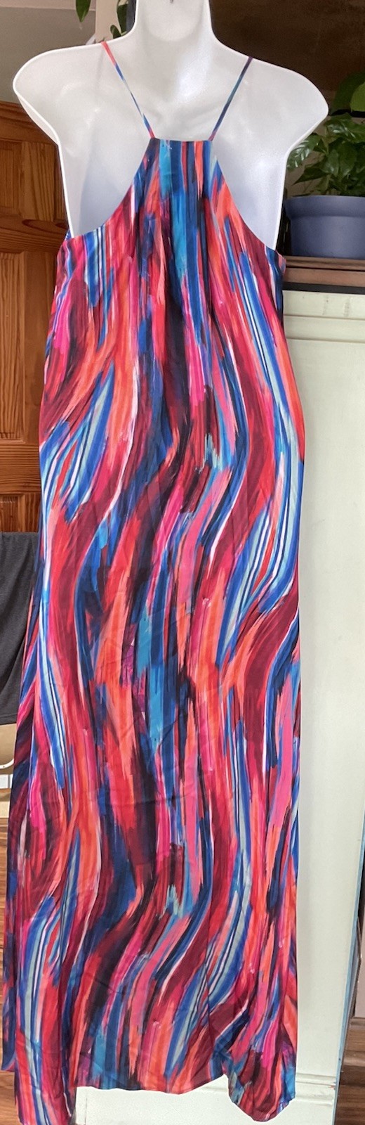 Nicole Miller New York Satin Abstract Stripe Print Maxi Slip Dress Size S NWT
