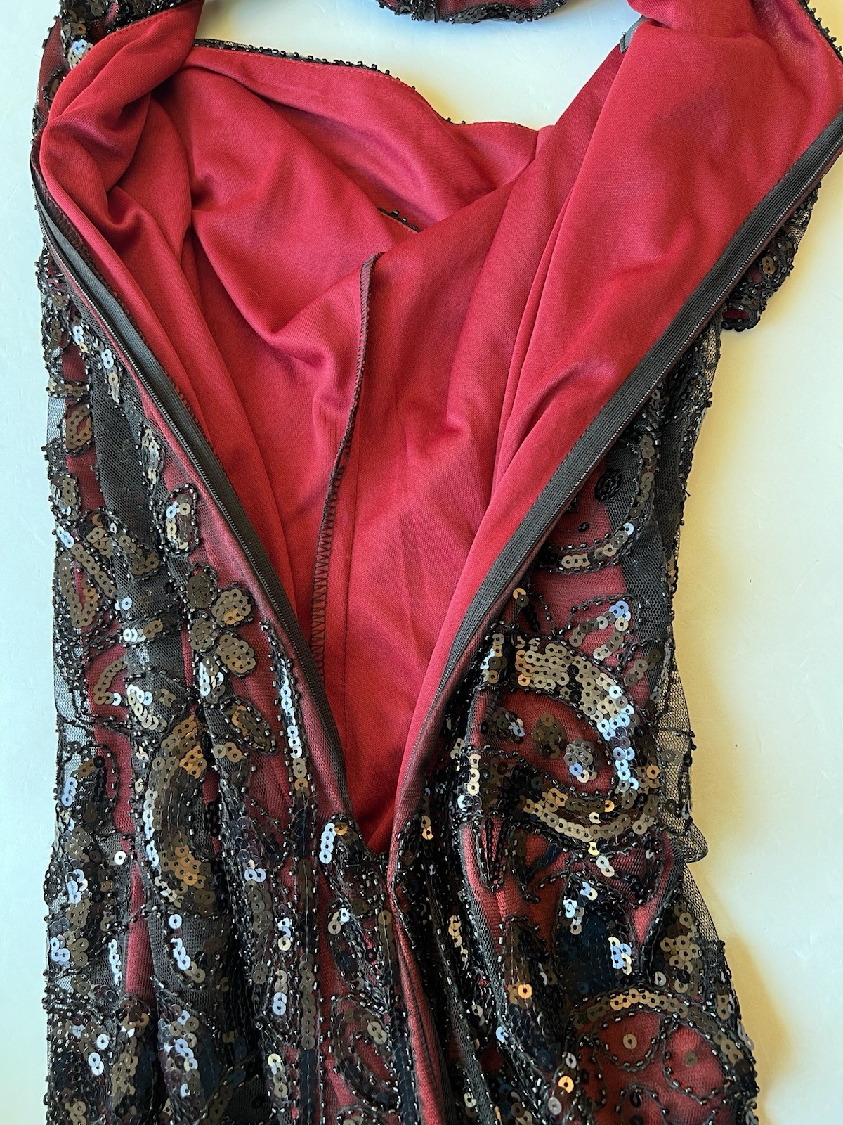 PrettyGuide 1920s Flapper Dress & Headband Set Burgundy Sequin Art Deco Fringe M