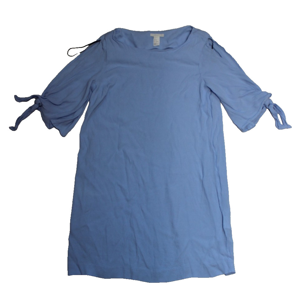 H&M Midi Seersucker Dress Women’s Size 14 Blue Scoop Neck 3/4 Sleeve Cottagecore