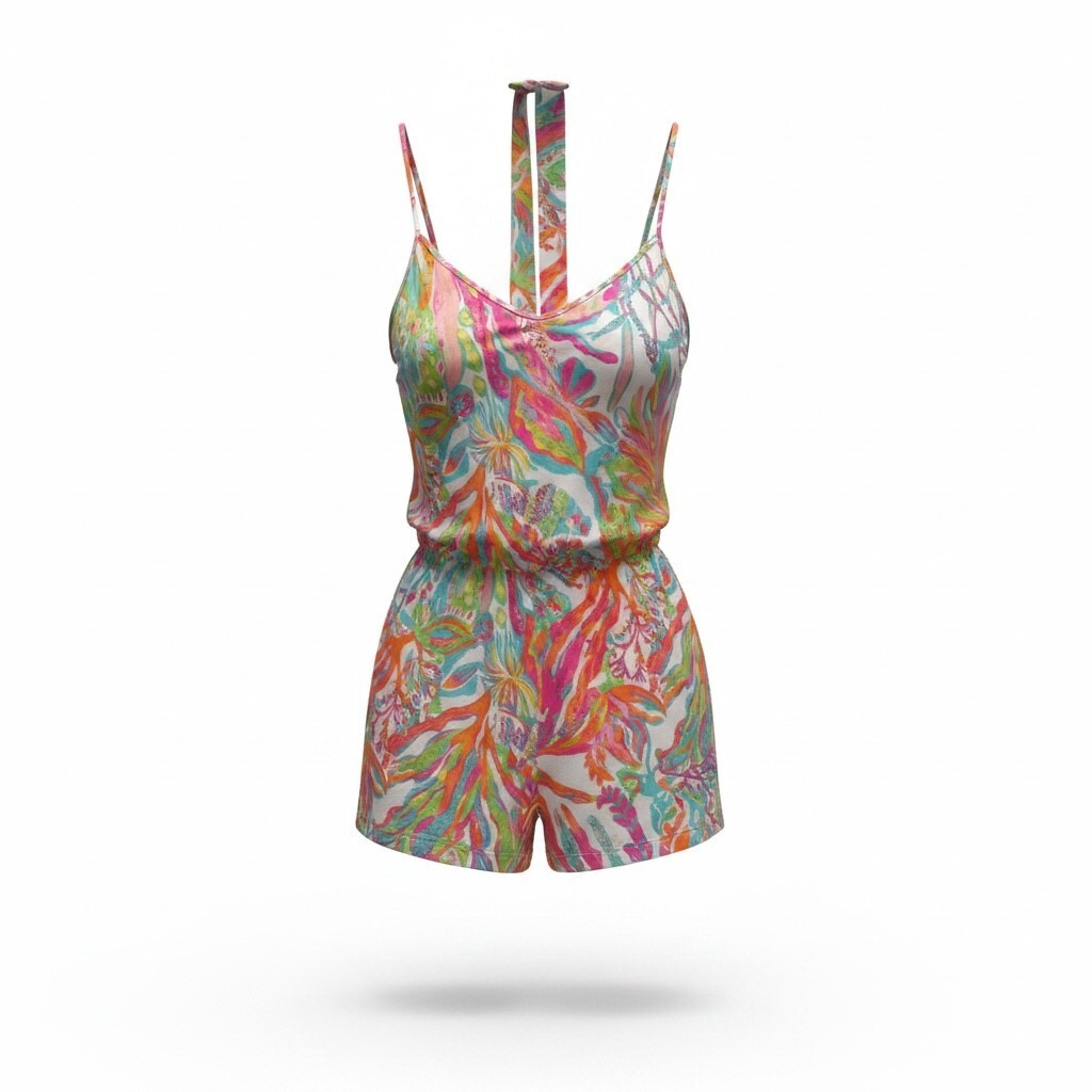 Lilly Pulitzer Deanna Silk Romper in Scuba To Cuba Size Large