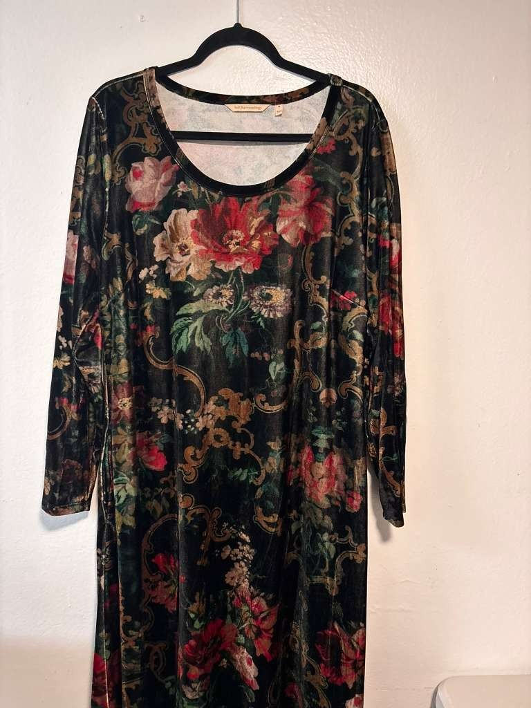 Santiago Stretch Velvet Dress XL Floral Soft Surroundings