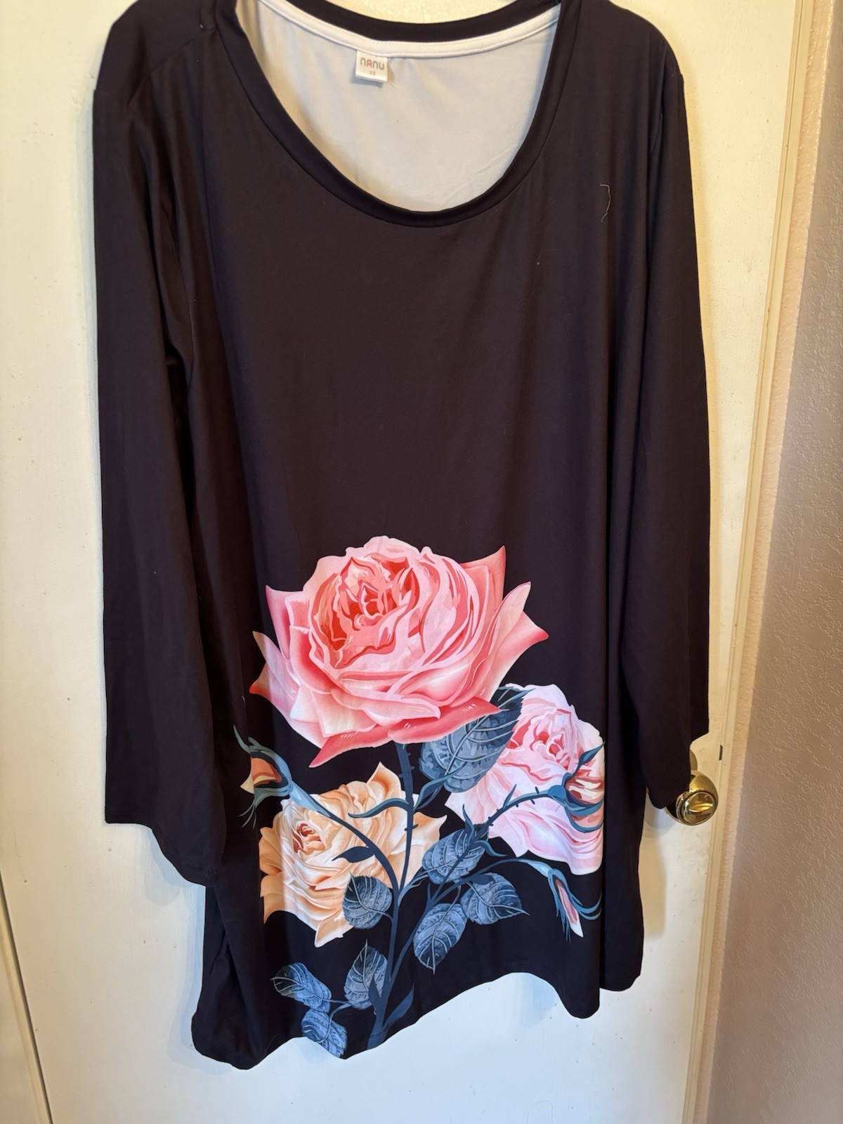 Nanu 3X Black Floral Graphic Print Stretch 3/4 Sleeve Dress