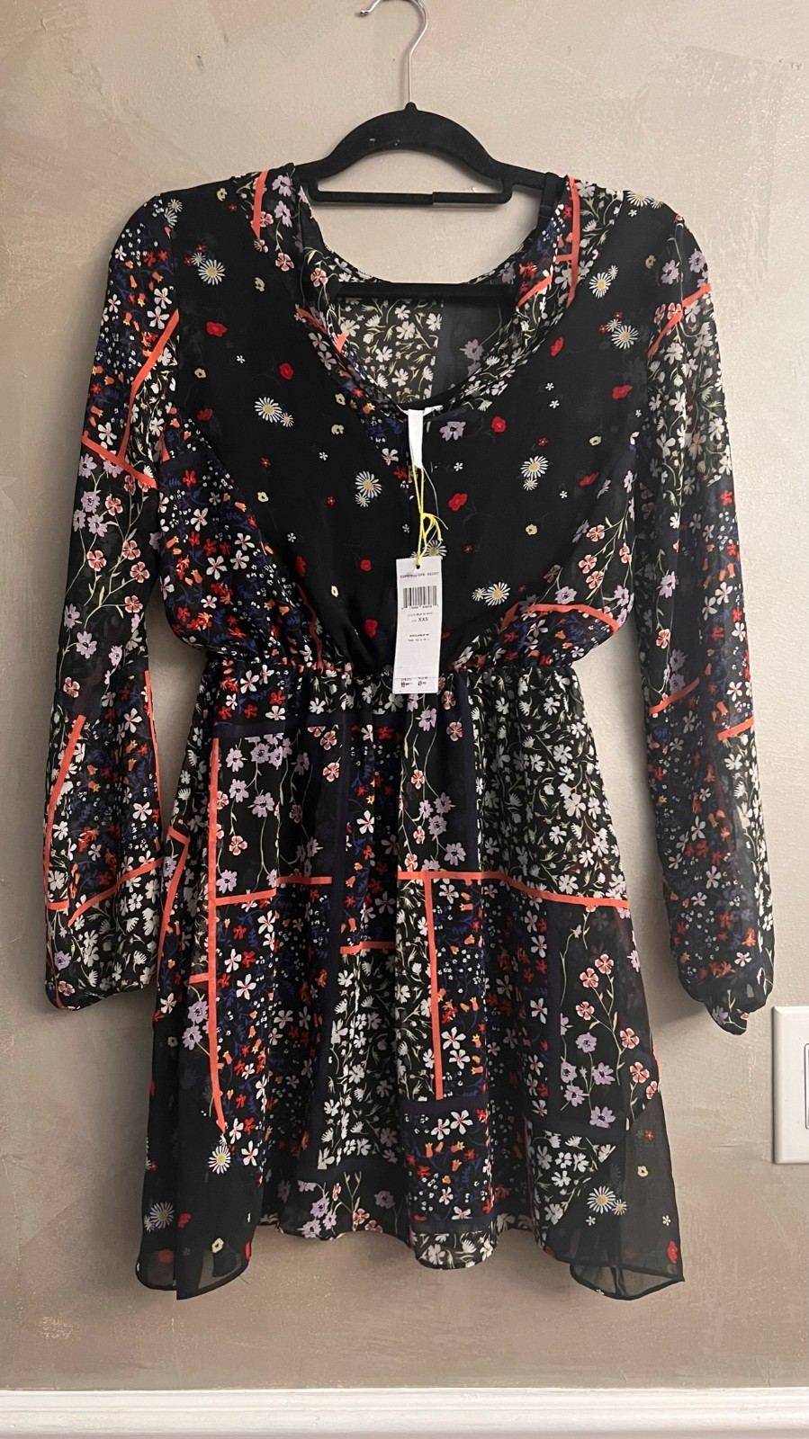 BCBGeneration Boho Floral Slip Mini Dress Black XXS NWT