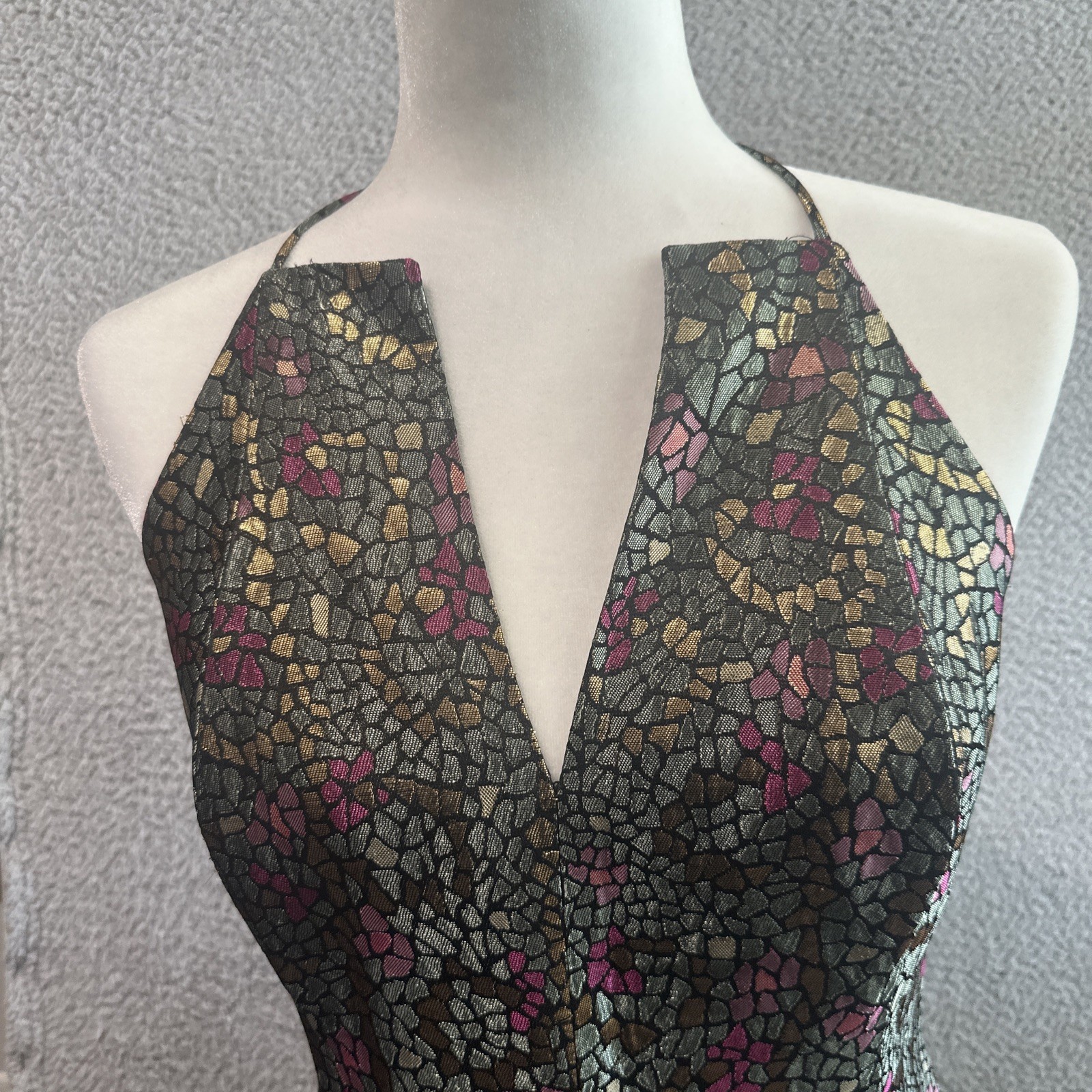 David Meister Strapless Deep Neckline Black Geometric Cocktail Dress Size 8