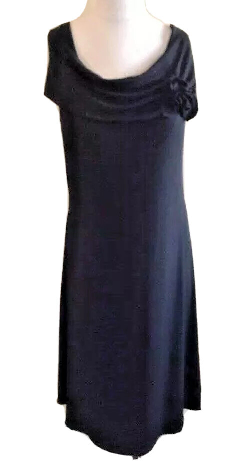 Y2K Max Studio Black Dress Cowl Neck Black Rose Detail Women’s Medium Packable