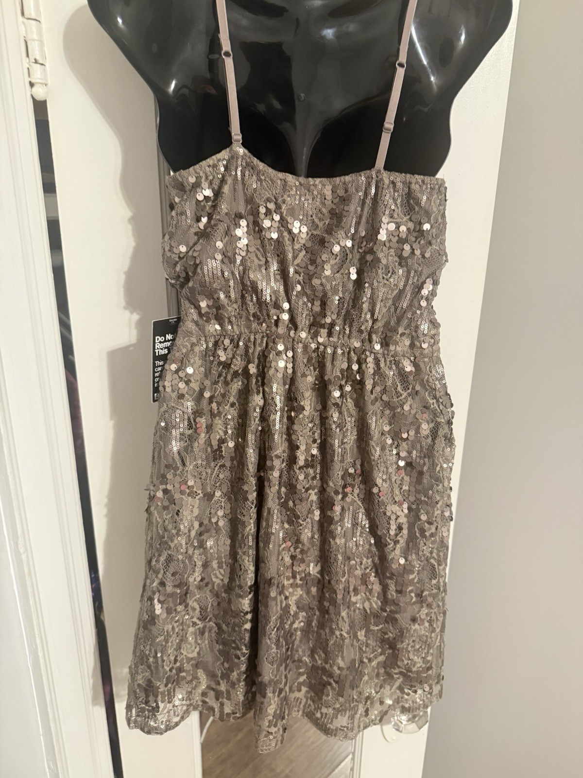 NWT Express Taupe Champagne Sequin Lace Crossover Surplice Slip Dress XS