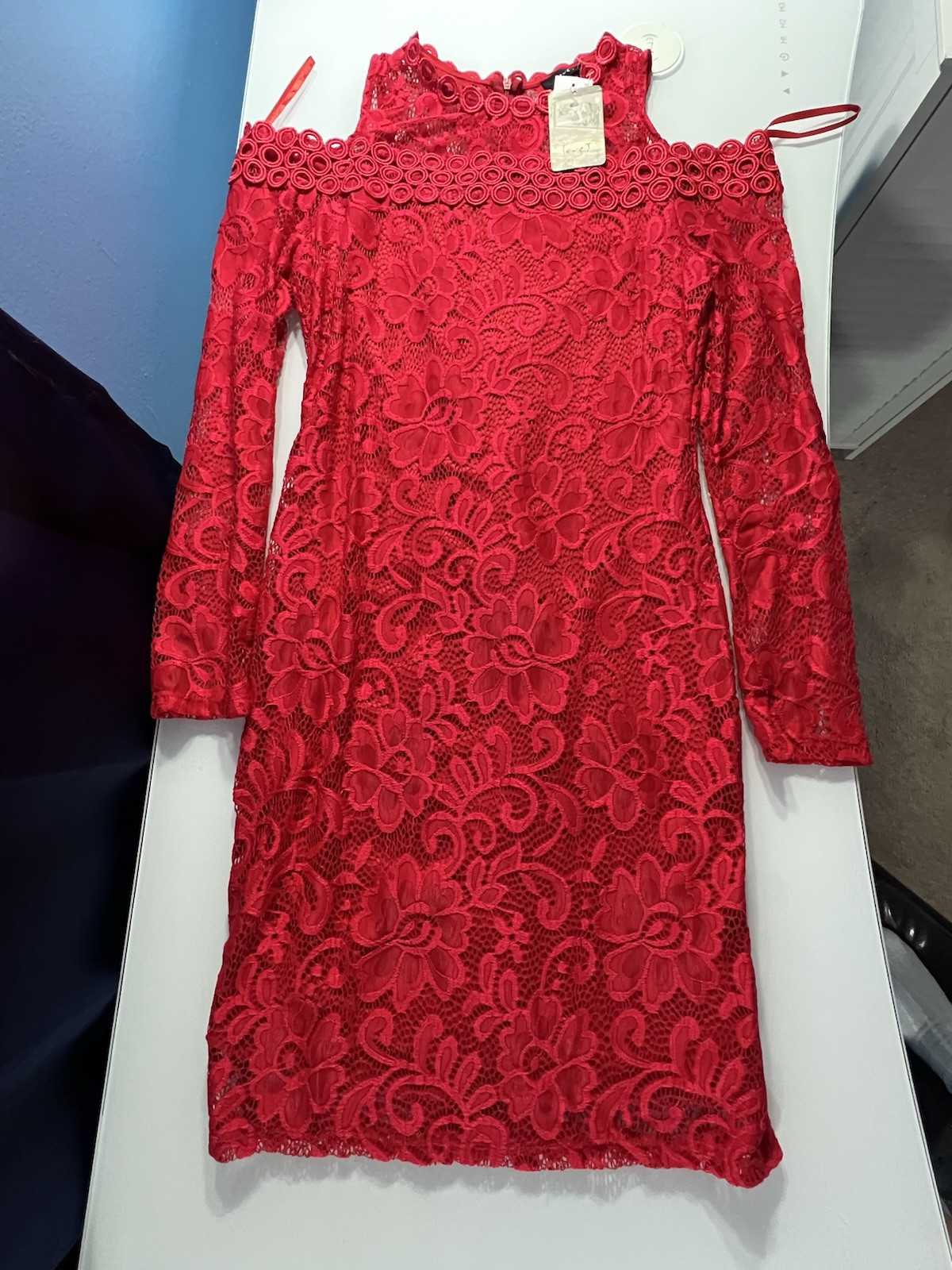 LoveJ Slim Fitting Red Lace Cocktail Dress Brand new with Tags shoulder exposed