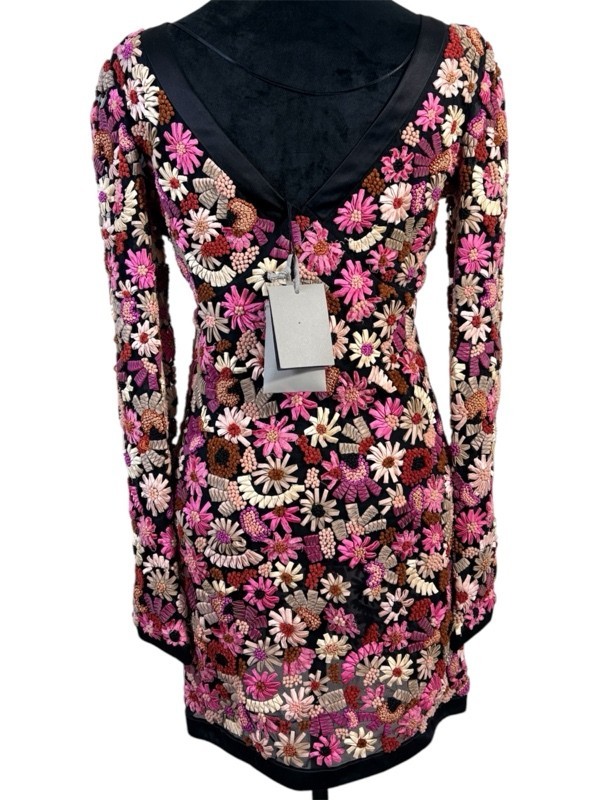 Tom Ford Silk Mesh Sheer Floral Appliqué Mini Dress IT 38 Leather Italy Couture