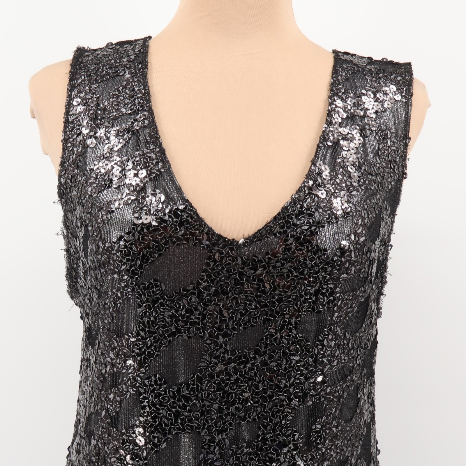 Sequin Metallic Cocktail Mini Dress Womens Party 2010s Glam Hoco Club Size L