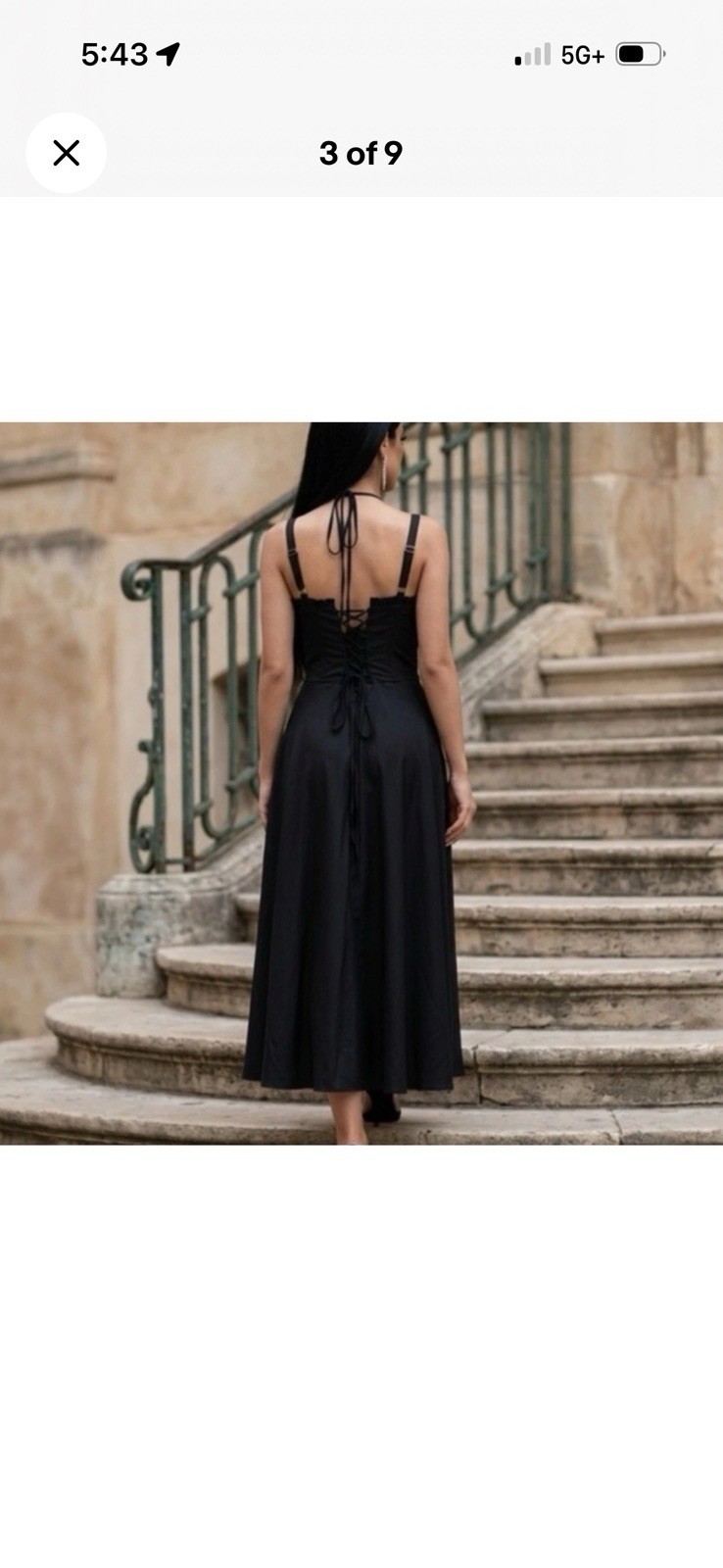 nutted Black Sweetheart A-Line Midi Dress Lace-Up Back Spaghetti Straps M