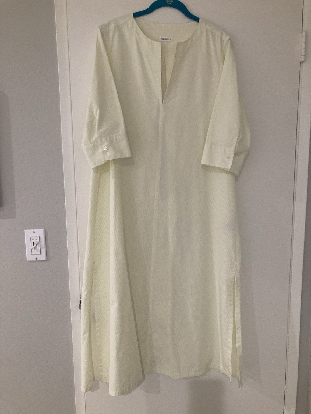 Filippa K Yellow Pinstripe Midi A -Line Dress EU 38 3/4 Sleeve Cotton