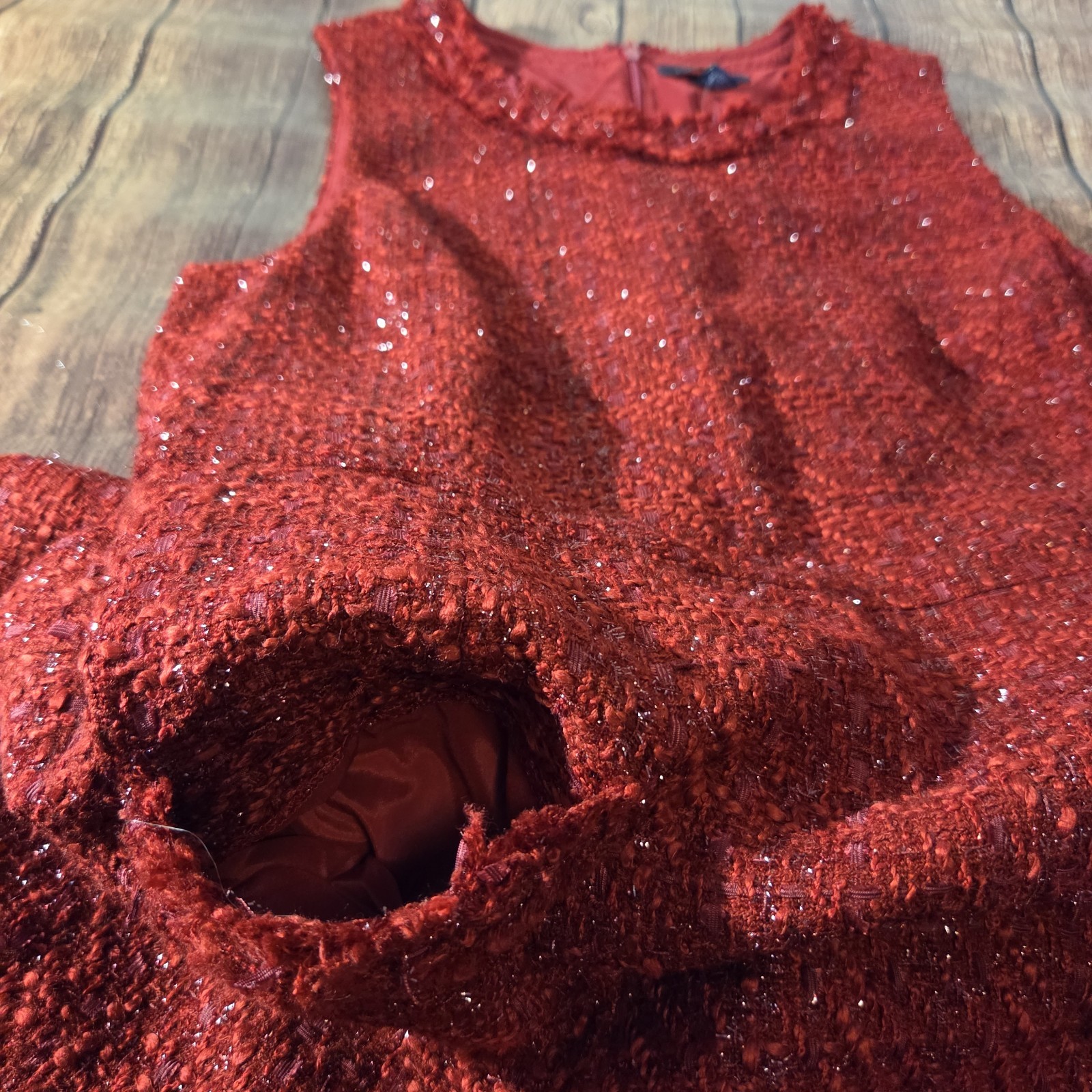 Lands’ End Womens Garnet Tweed Sheath Dress 12 Sleeveless Wool Blend Holiday