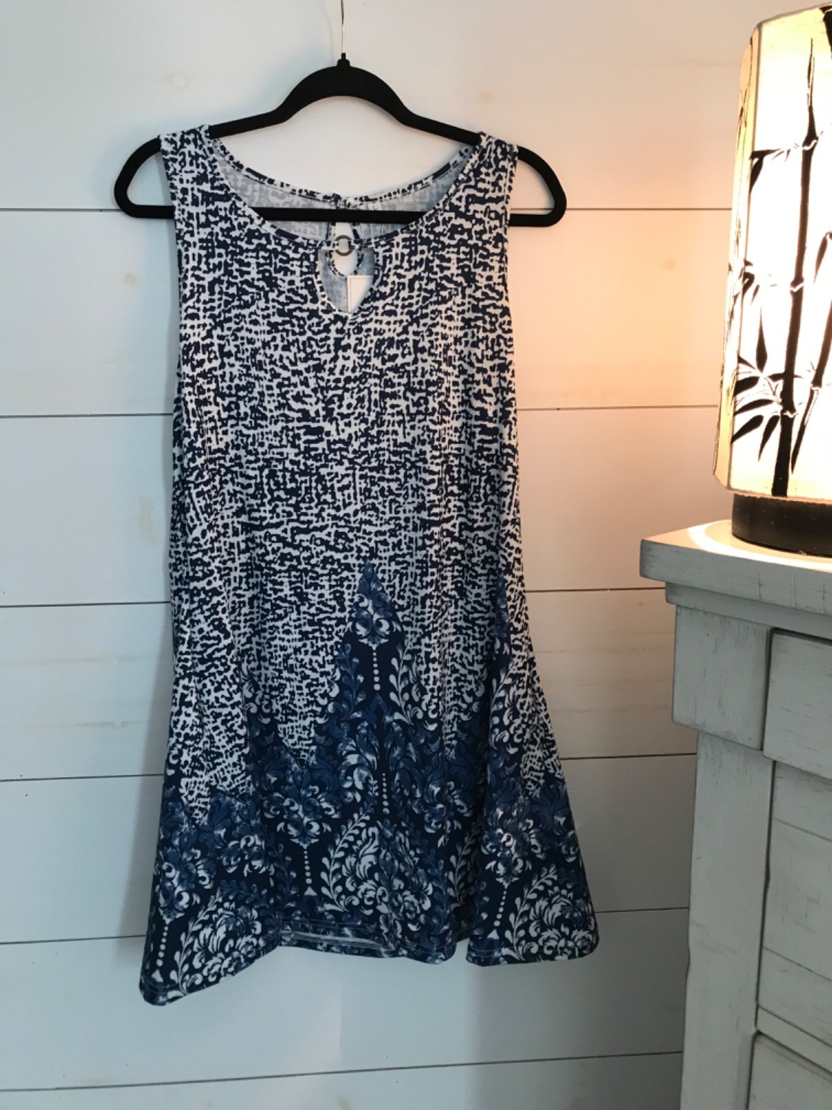 ETCYY Women’s Dress Size Large L Boho Keyhole Neck Sleeveless Pockets