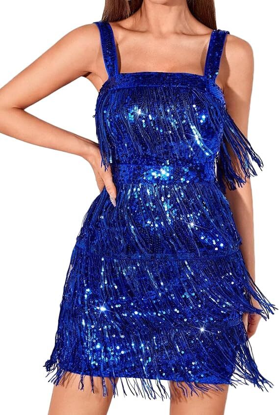 861 – Women Sequin Fringe Tassel Evening Party Prom Cocktail Homecoming Concert