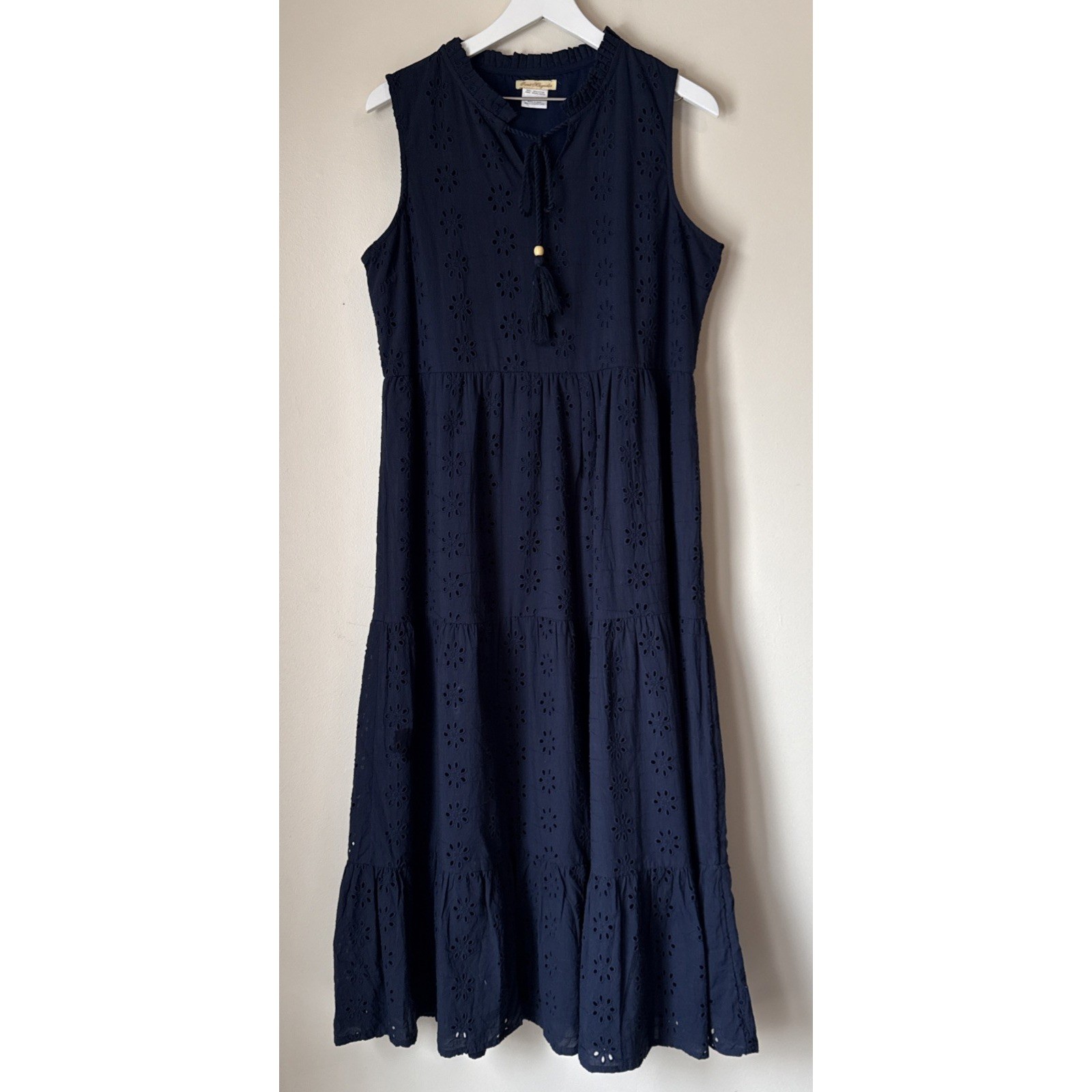 Sweet Magnolia Maxi Dress Womens Size L Blue Eyelet Cottagecore Preppy Beachy